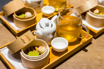 Chinese tea with dim sum snack for tea time