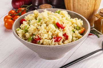 Vegan cuisine couscous with vegetables