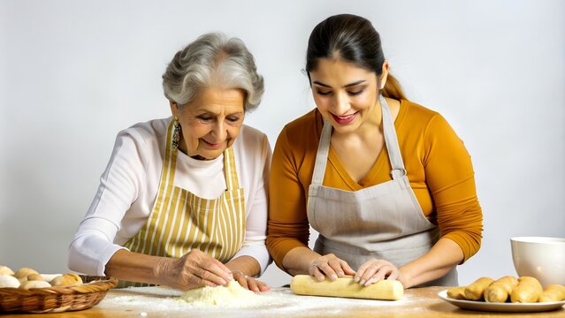 Family Bonding in the Kitchen: Latin Mother and Daughter-in-Law Baking Cookies Together