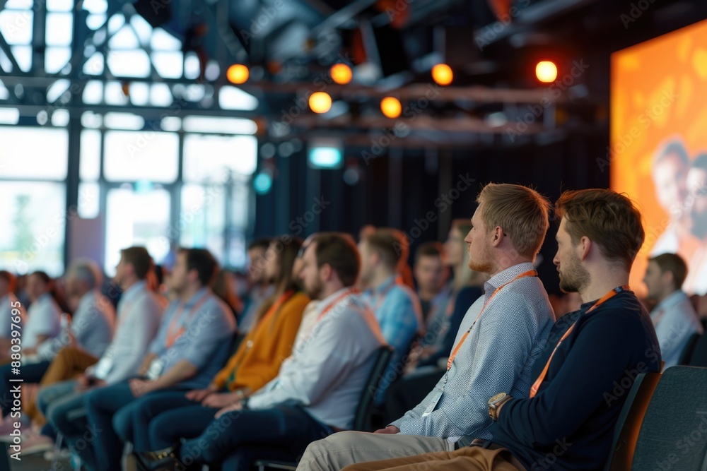 Poster a group of individuals seated in front of a display, possibly watching a presentation or movie