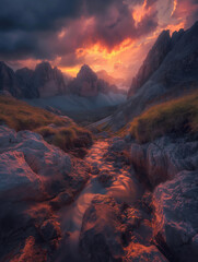 Obraz premium Sunset in Dolomite Mountains, Italy