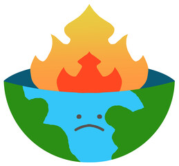 Cartoon Earth on Fire Clip Art Transparent Background For Earth Day