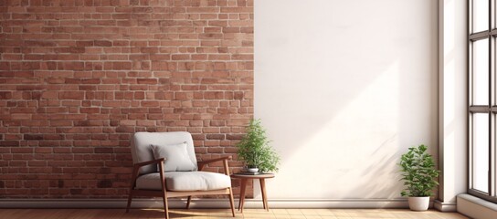 A close-up view of a wooden chair and a simple table placed in a cozy room setting