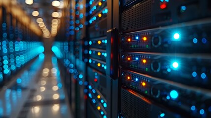 Modern Data Center with Servers and Blinking Lights - Generative AI