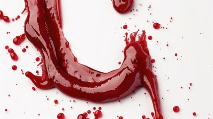 A single red liquid letter J on a clean white surface