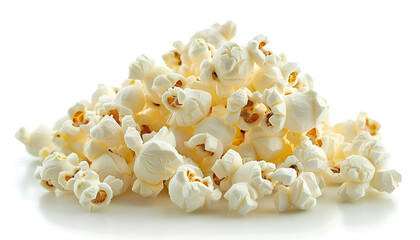 Tasty popcorn. Many popped kernels isolated on white