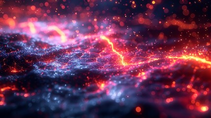 Obraz premium Abstract Glowing Network of Red and Blue Lines - Generative AI