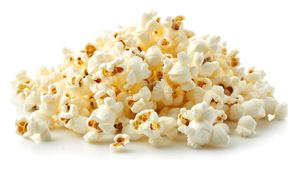 Tasty popcorn. Many popped kernels isolated on white