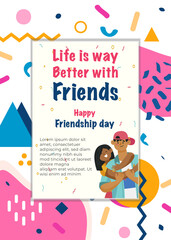 Modern trend Vertical poster template for friendship day celebration memphis background element vector 