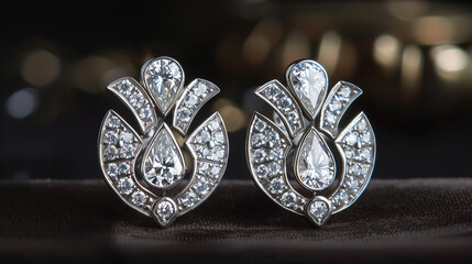 A pair of art deco style diamond and platinum ear