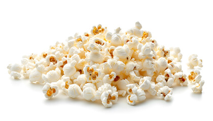 Tasty popcorn. Many popped kernels isolated on white