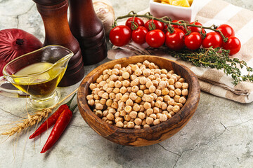 Dry chickpea seeds heap in the bowl