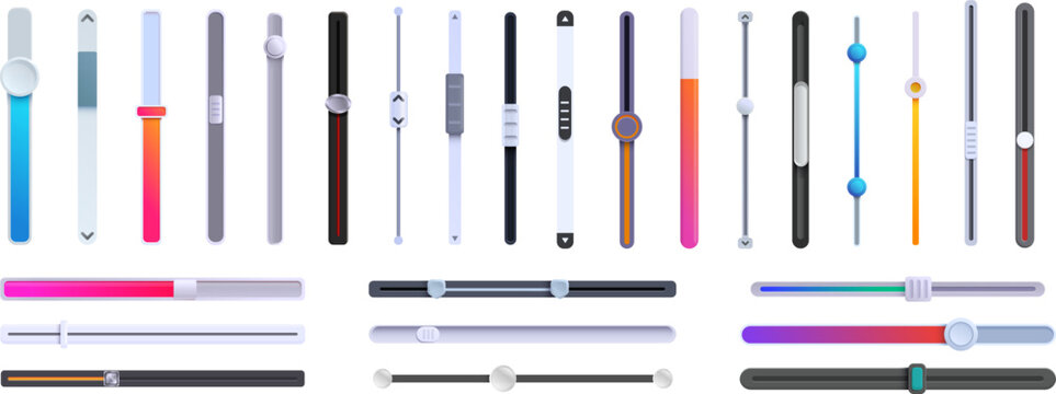 Scrollbar icons set. Set of graphic user interface elements showing completion status using colorful gradients and indicators