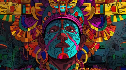 Colorful Mayan Warrior Portrait