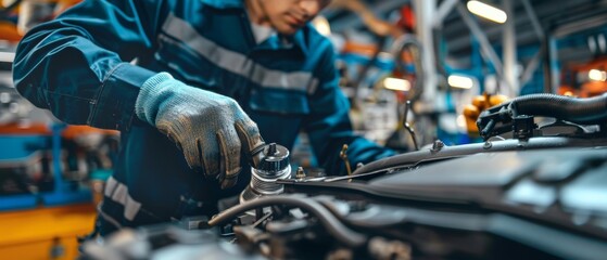 Reparatur: Mechatroniker beim Autoauspuff-Service