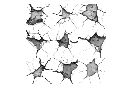 Set of black cracks isolated on transparent background