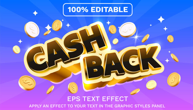 Editable text effect. cash back coin. Retro style. Vector illustration