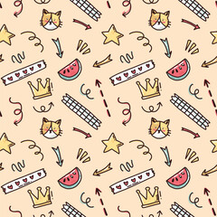 cute vector seamless pattern with funny elements