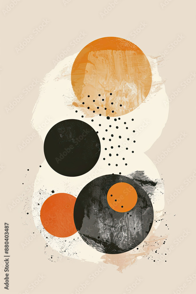 Poster an abstract painting of some rounded lines and shapes with spots