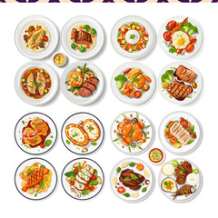 Set of 12 Delicious Food Dishes for Restaurant Menu Design