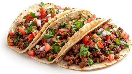 Chicken Street Tacos with Spicy Flavors and Refreshing Salsa on a White Background.