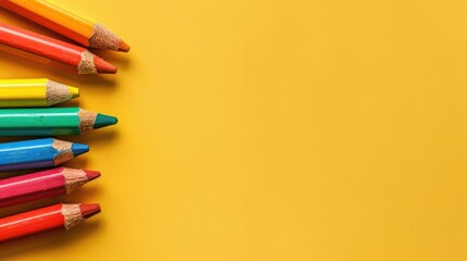 Colorful crayons on pastel background with empty space for back to school concept