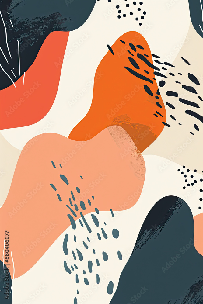Poster an abstract painting of some rounded lines and shapes with spots