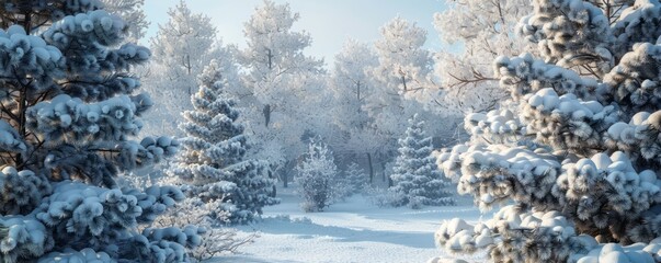 Hardy evergreen trees blanketed in snow, 4K hyperrealistic photo