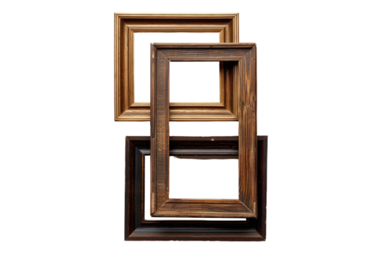Vintage wooden frames isolated on transparent background
