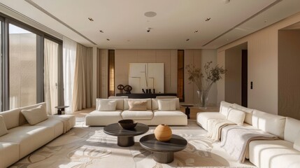 Modern Living Room Interior Design with Beige and White Tones