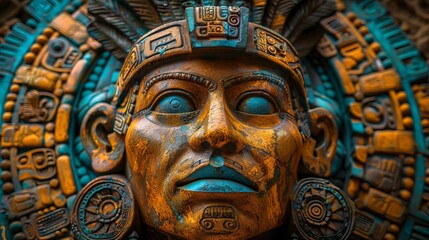 Obraz premium Mayan Deity Carving Close-Up
