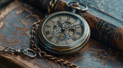 A vintage pocket watch with an engraved case