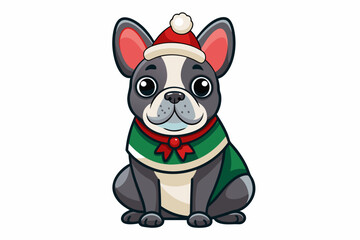 Christmas French bulldog vector illustration 