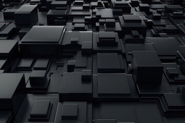 Obraz premium Abstract background of black 3D cubes, modern, minimalist, tech design. Concept of technology, digital, futuristic, geometric, and abstract.