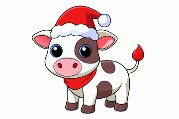 funny Christmas baby cow vector illustration