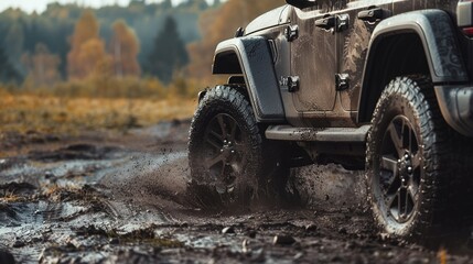 Black Jeep Off-Roading with Dramatic Mud Splashes