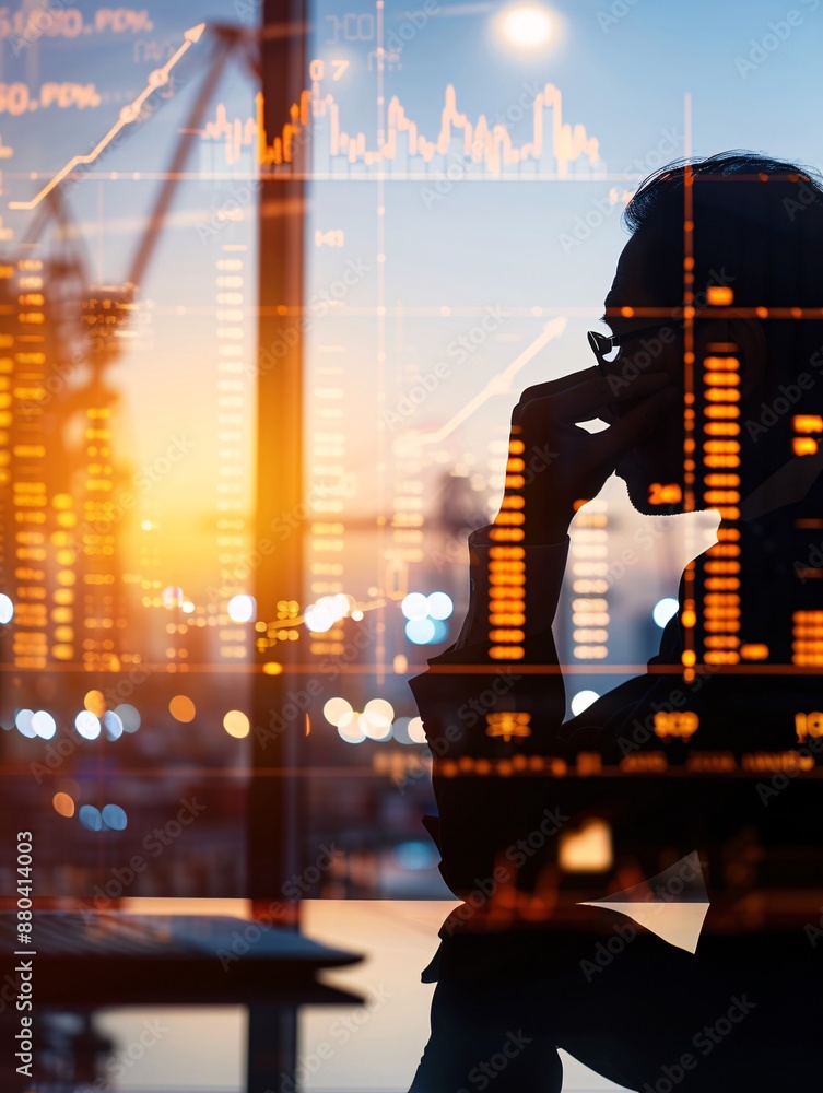 Poster silhouette of a logistics manager analyzing routing data on a digital dashboard, with extensive copy