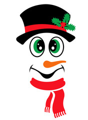 Little Snowman | Winter Holiday | Happy Snowman | Snowman | Christmas | Snowman Face | Christmas Eve | Black Hat Snowman | Original Illustration | Vector and Clipart | Cutfile and Stencil