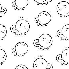 Cute kawaii pomeranian dog. Seamless pattern. Coloring Page. Cartoon character. Vector drawing. Design ornaments.