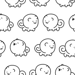 Cute kawaii pomeranian dog. Seamless pattern. Coloring Page. Cartoon character. Vector drawing. Design ornaments.