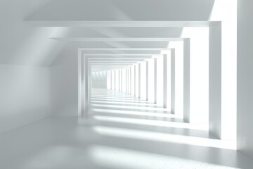 Abstract white architectural background, empty futuristic corridor, 3D rendered image