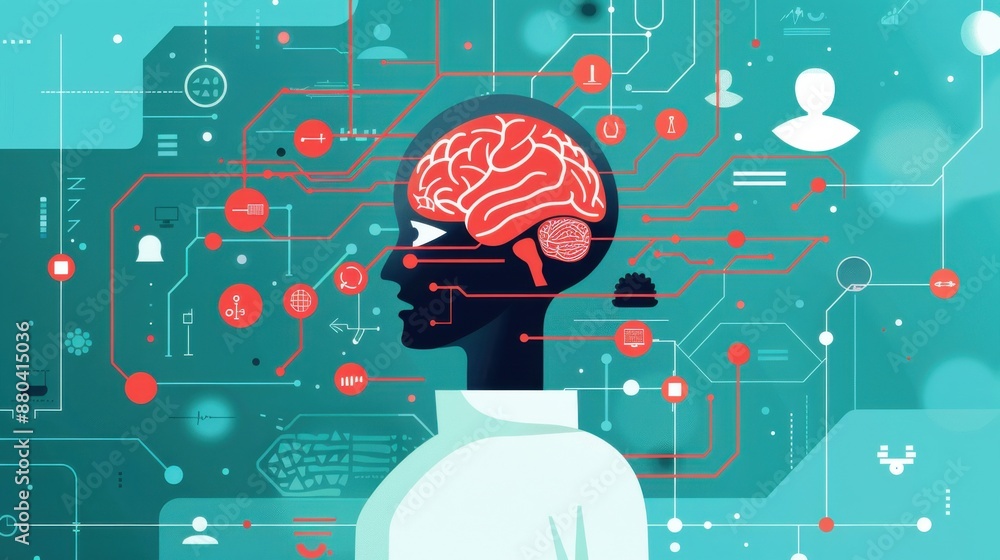 Poster ai algorithms, data mining in research, flat design illustration