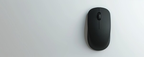 Isolated black wireless mouse on white background mockup, 4K hyperrealistic photo