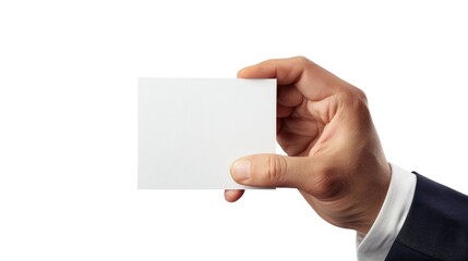 Fototapeta premium A professional man holds a business card, great for corporate or office settings