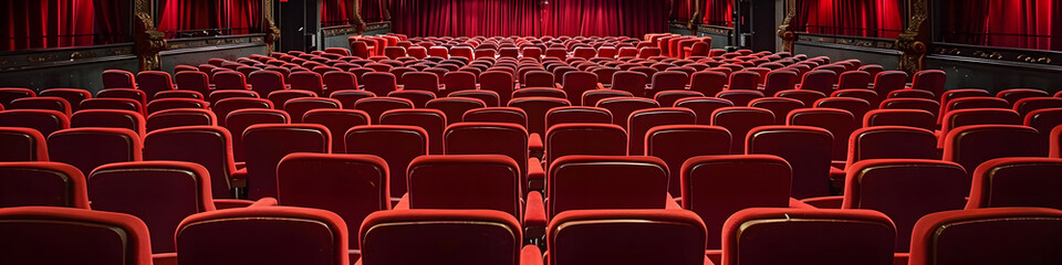Fototapeta premium Cinema or theatre auditorium with red seats background