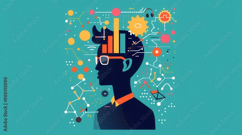 Aufkleber ai data algorithms, research data analysis, flat design illustration