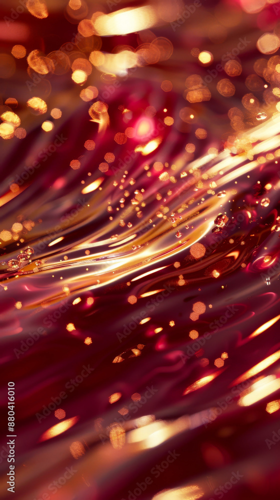 Poster close-up of liquid texture in red and gold tones. abstract background. copy space. shiny semicircula