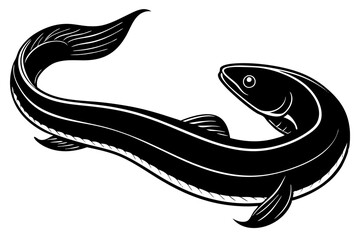 Eel fish silhouette vector, Silhouette of a eel fish on white background

