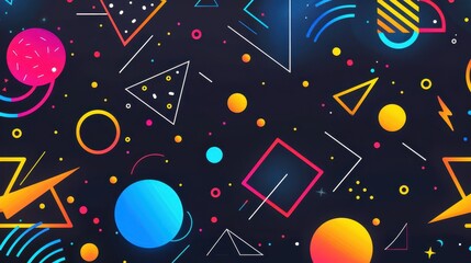 Abstract geometric shapes with vibrant colors on black
