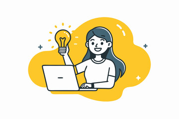 Young smiling woman business idea ilustration